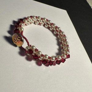 Women’s Handmade Pink Bead Faux Pearl Beaded Bracelet 7 1/2 Inch